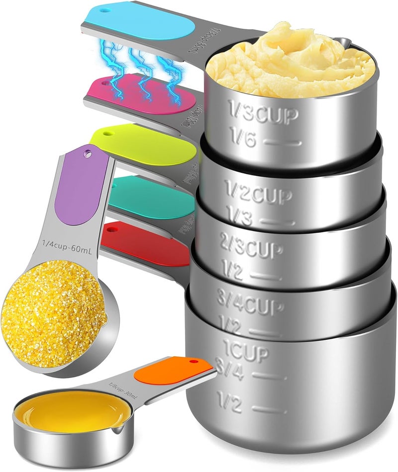 Minteem Magnetic Measuring Cups Set of 7, Stainless Steel Nesting Measuring Cups with Easy to Read Markings, Kitchen Gadgets for Cooking & Baking - Image 1